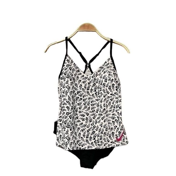 Nike Women's Party Dots Racerback Tankini Two Piece Bikini black pink New M - Picture 4 of 5